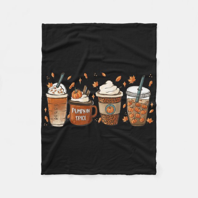 Fall Coffee Pumpkin Spice Latte Iced Warm Cozy Aut Fleece Blanket (Front)