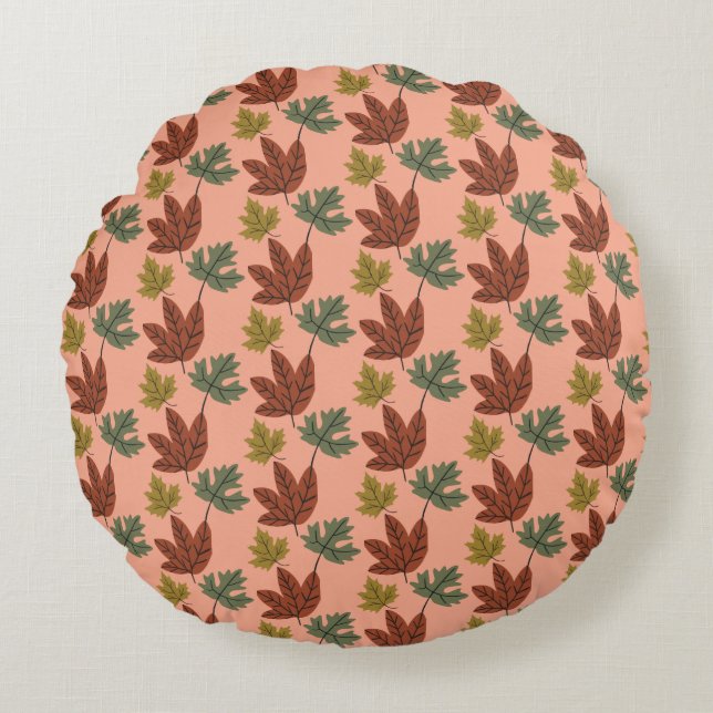 Fall Cold Weather Leaves Pattern Round Pillow (Front)