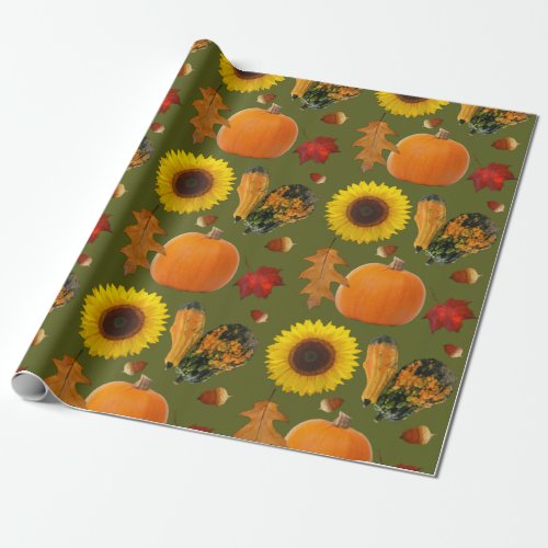 Fall Collage Pumpkins Gourds Gift Wrap