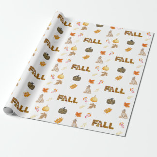 Fall Collage with Pumpkins, Golden Leaves, Puppy Wrapping Paper