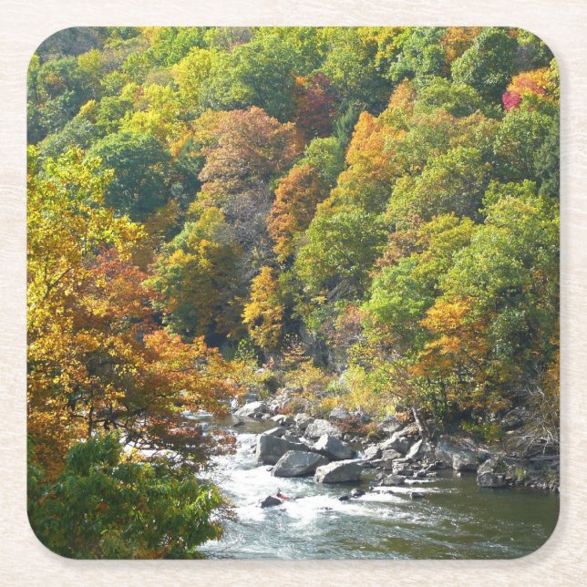 Fall Color at Ohiopyle State Park Square Paper Coaster (Front)