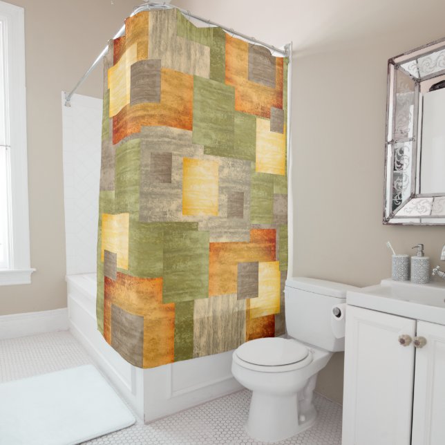 Fall Color Blocks Shower Curtain (In Situ)