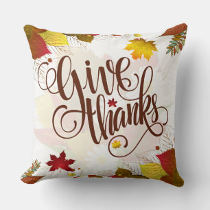 Fall Color Leafs & Give Thanks Elegant Text Throw Pillow