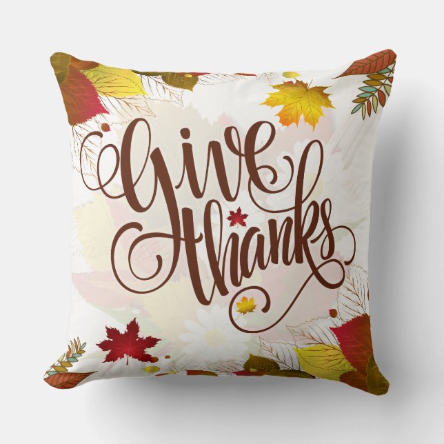 Fall Color Leafs & Give Thanks Elegant Text Throw Pillow (Front)