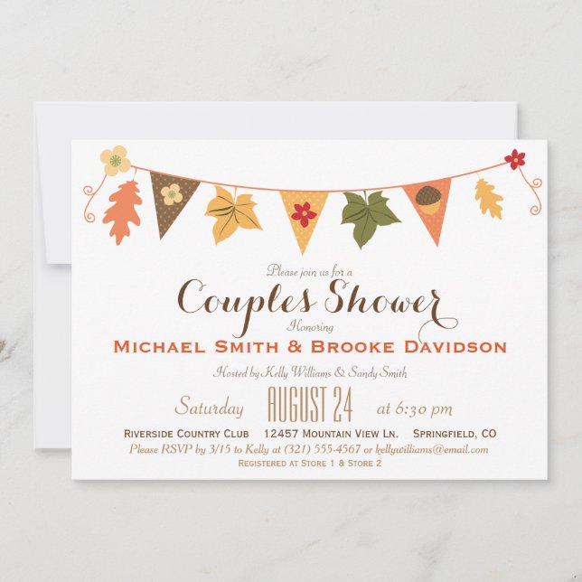Fall Color Leaves Bunting Couples Wedding Shower Invitation (Front)