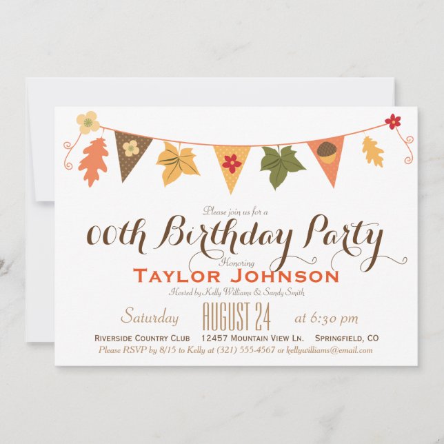 Fall Color Leaves Bunting Flag Birthday Party Invitation (Front)
