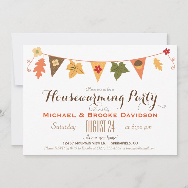 Fall Color Leaves Bunting Flag Housewarming Party Invitation (Front)