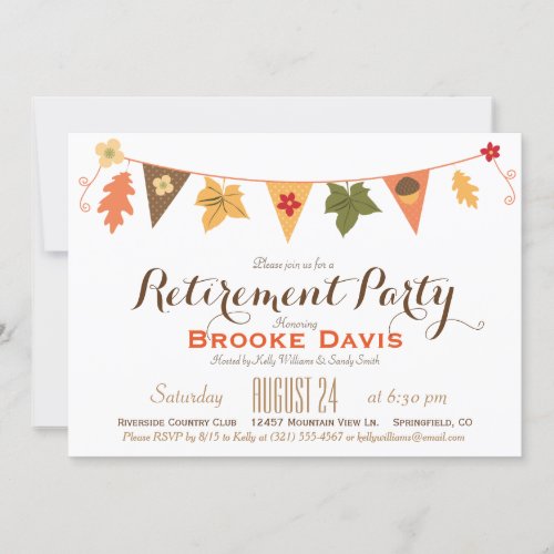 Fall Color Leaves Bunting Flag Retirement Party Invitation