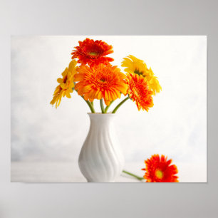 Fall color Plants in White Vase photo Poster