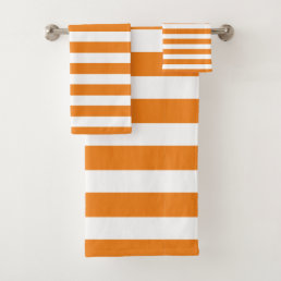 Fall Color Pumpkin Spice &amp; White Striped Bath Towel Set