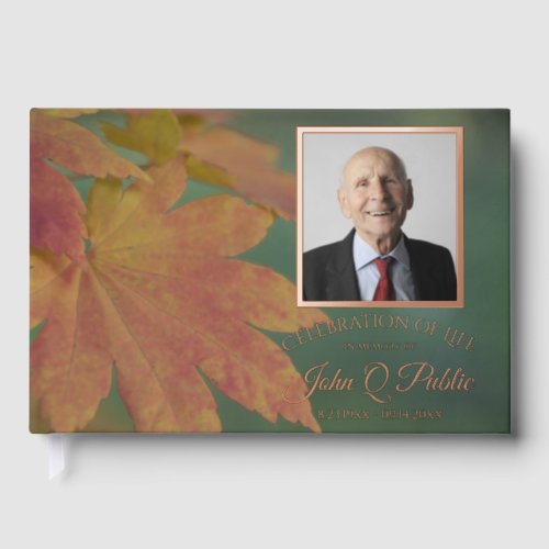 Fall Colored Leaves Celebration of Life Memorial Foil Guest Book