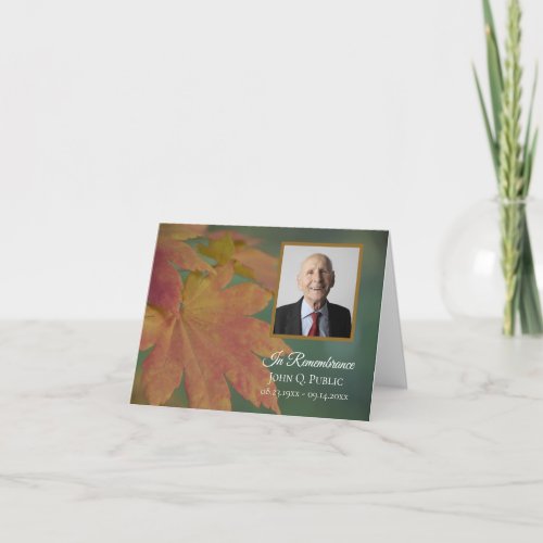 Fall Colored Leaves Funeral Memorial Sympathy Thank You Card