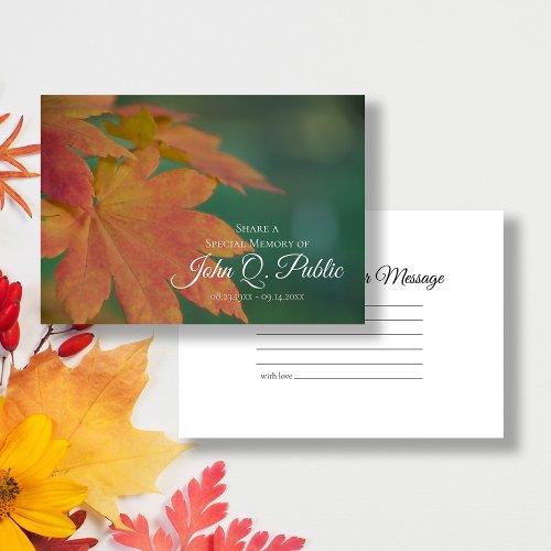 Fall Colored Leaves Share a Memory Funeral Note Card