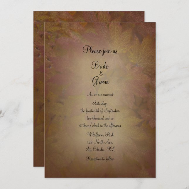 Fall Colored Maple Leaves Wedding Invitation (Front/Back)