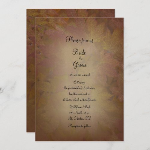 Fall Colored Maple Leaves Wedding Invitation