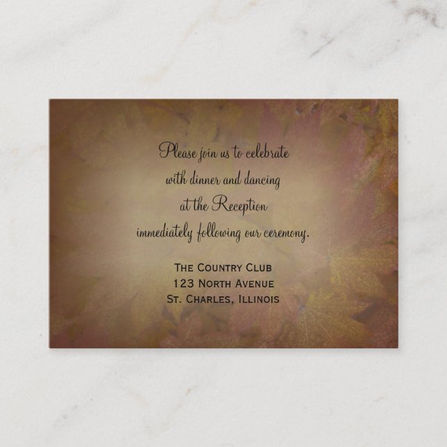 Fall Colored Maple Leaves Wedding Reception Card (Front)