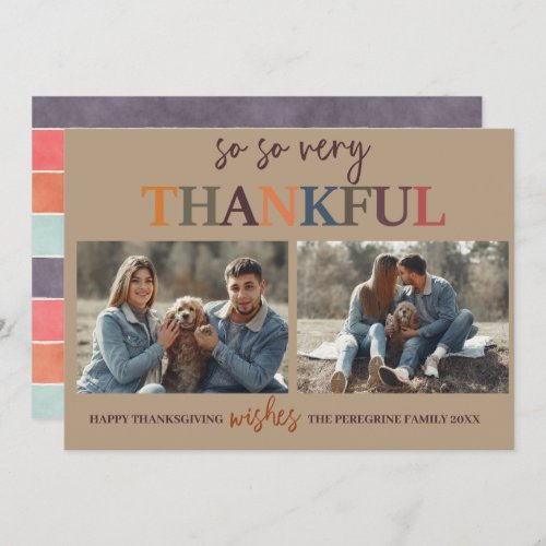 Fall Colored Modern Very thankful Photo Custom Holiday Card