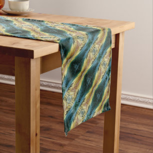 Fall Colorful Abstract Leaf Art Green Yellow Brown Long Table Runner