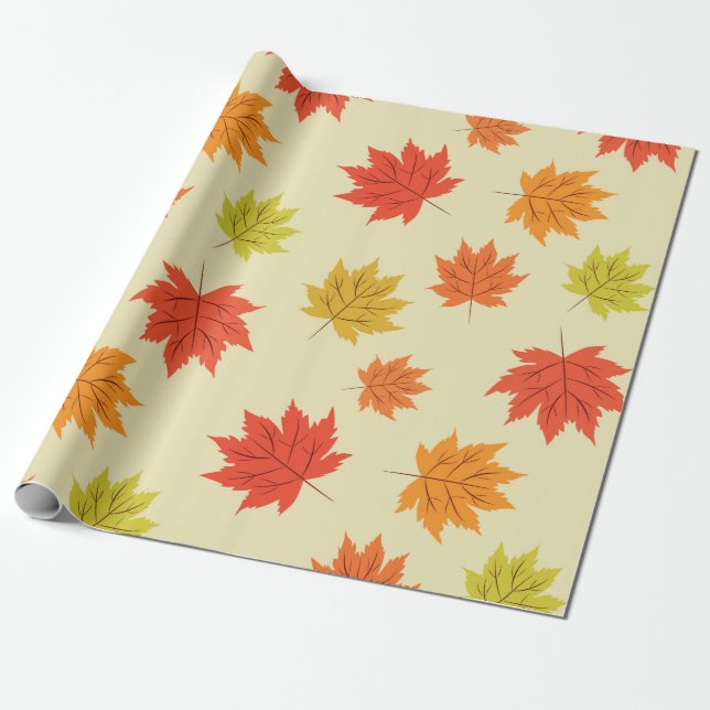 Fall Colorful Autumn Maple Leaves Pattern  Wrapping Paper (Unrolled)
