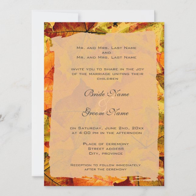 Fall colorful leaves wedding invitations (Front)