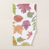 Fall colorful watercolor leaves modern bath decor hand towel