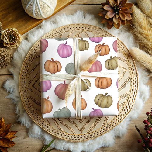 Fall Colorful Watercolor Pumpkin Pattern Wrapping Paper Sheets