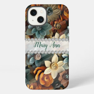 Fall colors 3D flowers, diamond frame custom iPhone 13 Case