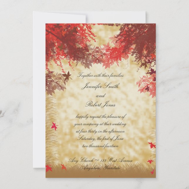 Fall Colors and Red Branches Wedding Invitation (Front)