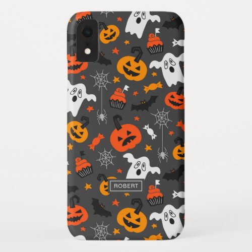 Fall colors assorted Halloween symbols pattern iPhone XR Case