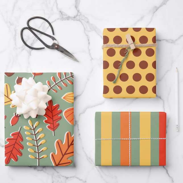 Fall Colors Autumn Leaves Wrapping Paper Set (Front)