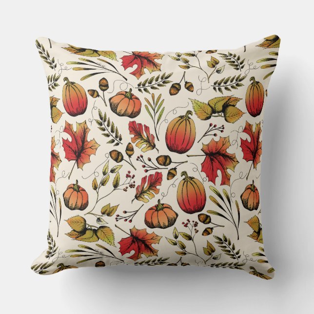 Fall Colors Autumn Pumpkin Harvest Throw Pillow (Front)
