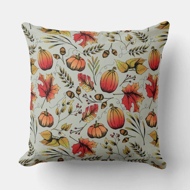 Fall Colors Autumn Pumpkin Harvest  Throw Pillow (Front)
