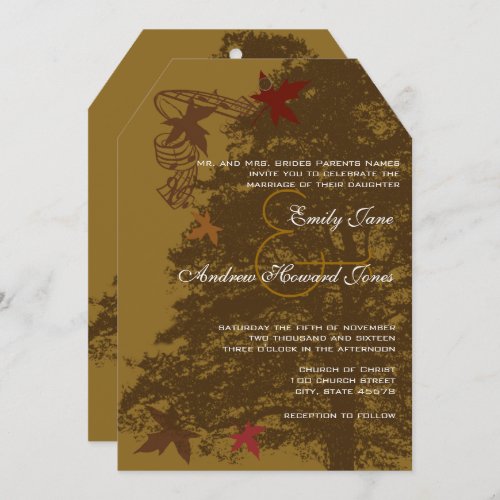 Fall Colors Brown Oak Tree Wedding  Invitation