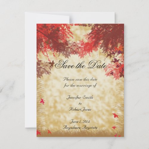 Fall Colors Burgundy and Red Branches on Ecru Save The Date