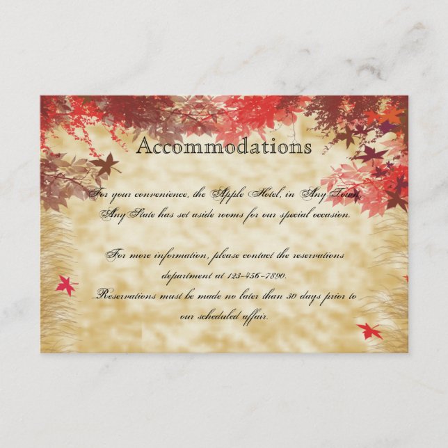 Fall Colors: Burgundy and Red Wedding Hotel Insert (Front)