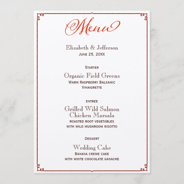 Fall Colors Calligraphy Script Wedding Menu Card (Front)