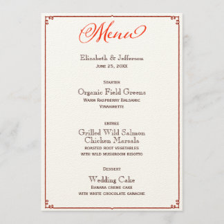 Fall Colors Calligraphy Script Wedding Menu Card