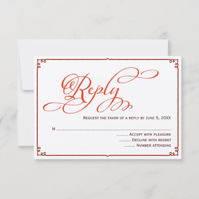 Fall Colors Calligraphy Wedding Reply Card (Front)