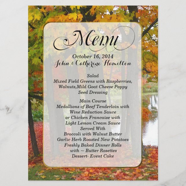 Fall Colors Custom Wedding Menu (Front)