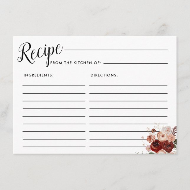 Fall Colors Floral Bridal Shower Recipe Card (Front)