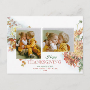 Fall Colors Floral Thanksgiving 2-Photo Postcard