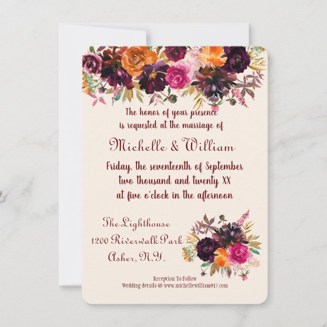 Fall Colors Floral Wedding Invitations (Front)