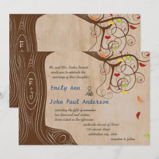 Fall Colors Forest Initials in Tree Wedding Invite