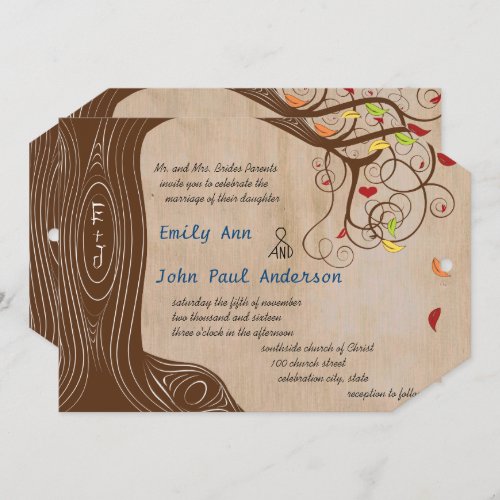 Fall Colors Forest Initials in Tree Wedding Invite