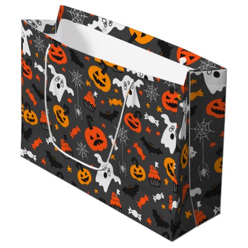 Fall colors Halloween symbols pattern on dark_gray Large Gift Bag
