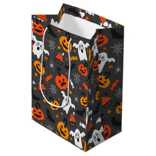 Fall colors Halloween symbols pattern on dark_gray Medium Gift Bag