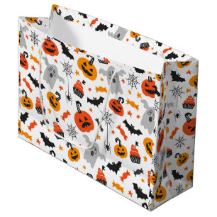 Fall colors Halloween symbols pattern on white Large Gift Bag