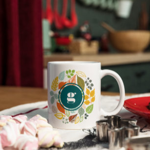Fall Colors Leafs Circle, Custom Monogram Mug