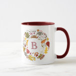 Fall Colors Leafs Circle Illustration Mug<br><div class="desc">Cool pastel tone colorful fall leafs circle illustration. Customizable monogram.</div>
