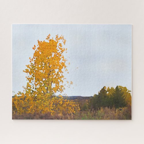 Fall Colors Lone Cottonwood Tree Impressionist Art Jigsaw Puzzle